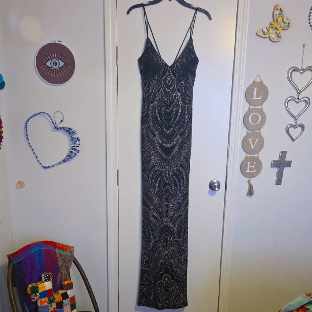 Jump Black Sequin Beaded Slip Dress